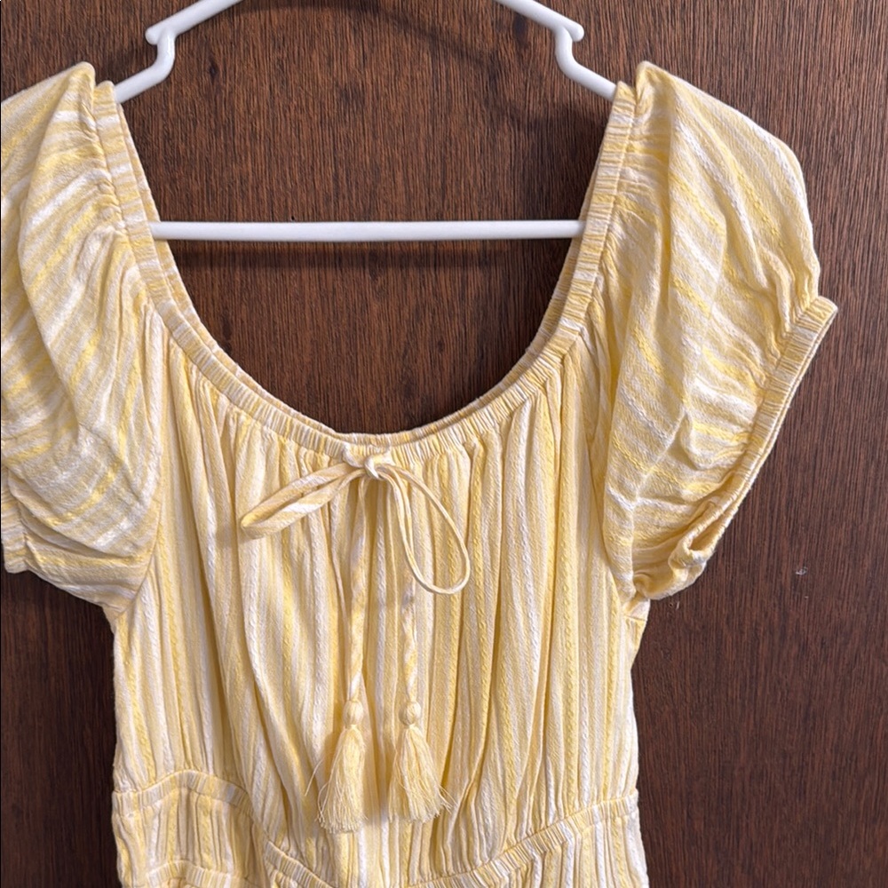 Yellow Striped Puff Sleeve Romper